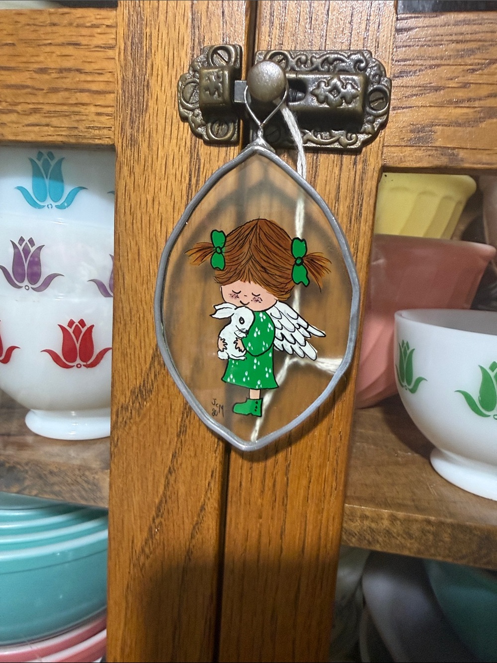 vintage 1980 Joan Walsh Anglund-style stained glass suncatcher
